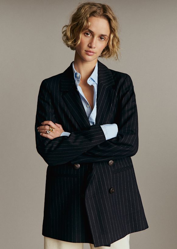 Chelsea Jacket - Navy Ecru Tennis Stripes - Recycled polyester