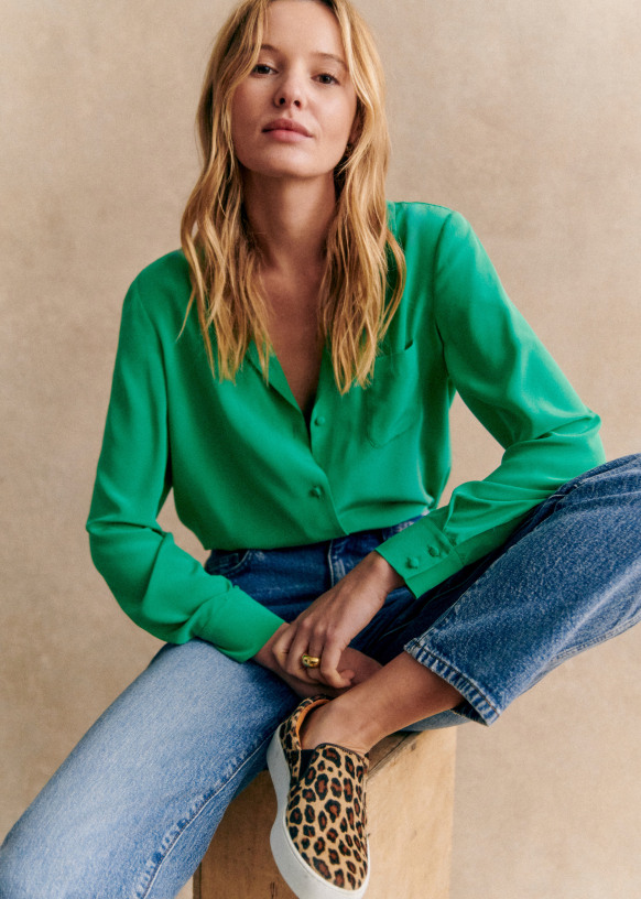 Florence Shirt - Bright green - Silk - Sézane