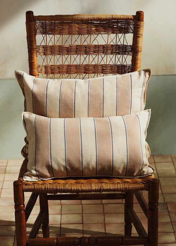 Checks Woven Cushion - Small Model - Blue and Coffee - Cotton - Sézane