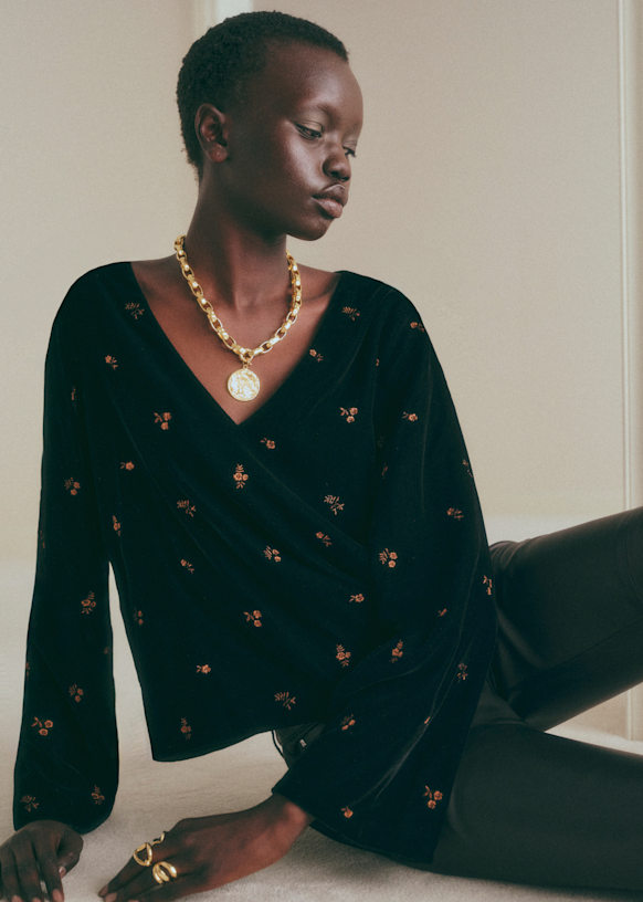 Blouse Shiny - Cuivre fond noir - Polyester recyclé - Sézane