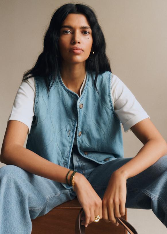 Fred Jacket - Blue and Ecru Checks - Recycled polyester - Sézane