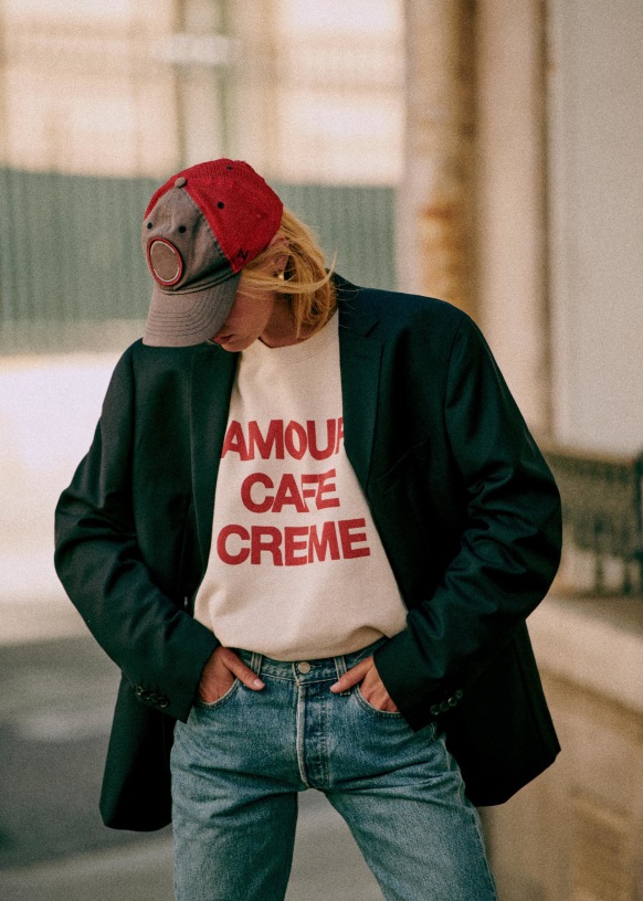Amour Café Crème Sweatshirt Vintage blue / ecru Organic Cotton Sézane