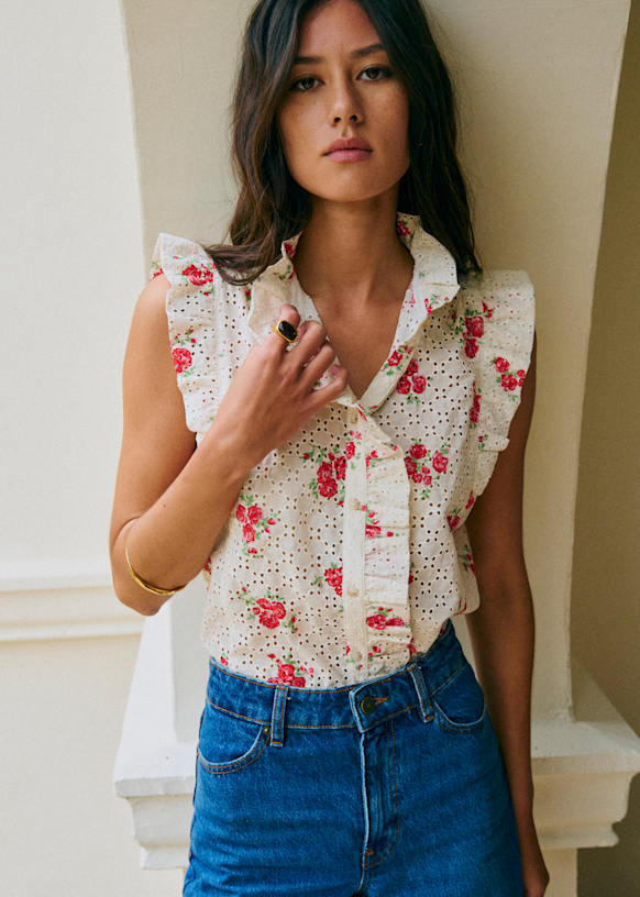 Caroシャツ - Rosa Corail プリント柄 - コットン - Sézane