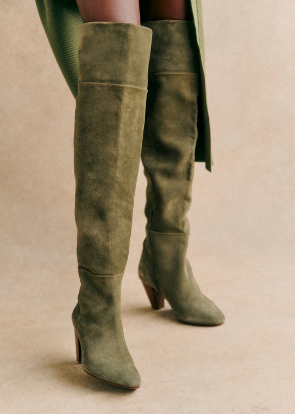 Colette Thigh High Boots - Khaki - Bovine leather - Sézane