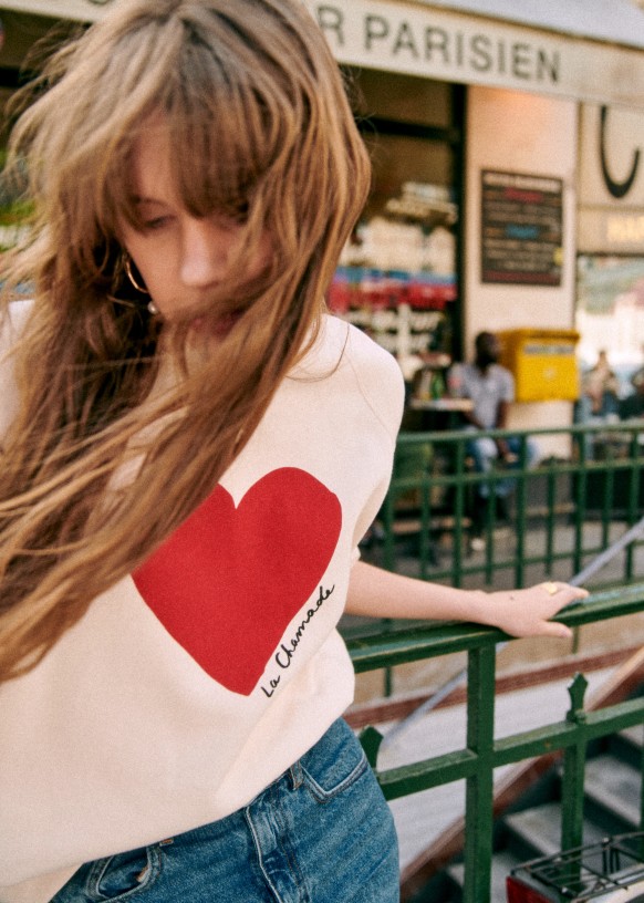 La Chamade Sweatshirt Cream Red Organic cotton organic textile Sezane
