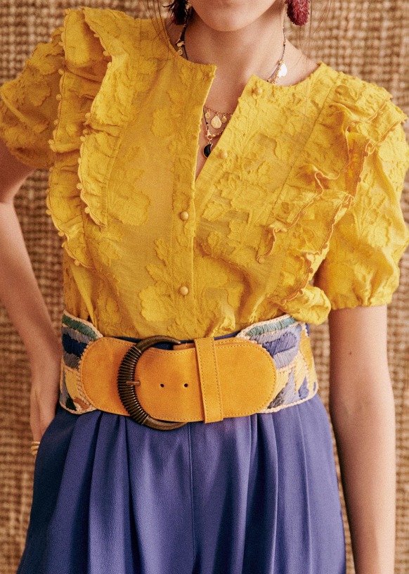 Sézane Carlie Wide Raffia & Suede Waist Belt in Sage - Size 90 T.90 - US Medium Carlie Belt - Sage - Raffia - Sézane main image 3