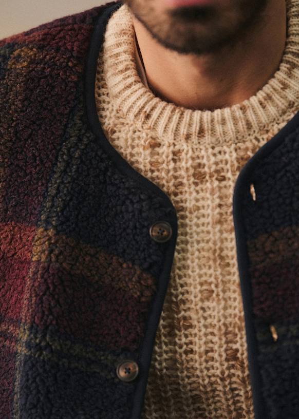 Doran Cardigan - Navy Tartan / Burgundy - Recycled polyester