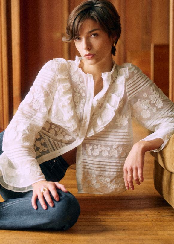 Nele Shirt - Plain Ecru Embroidery - Organic Cotton - Sézane