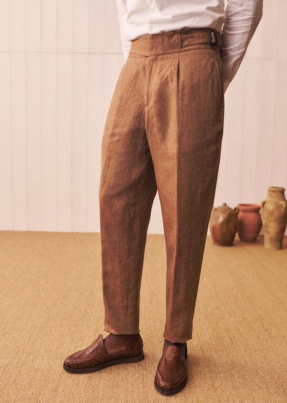 tobacco coloured trousers Terence Straight Pants - Mottled camel - Linen