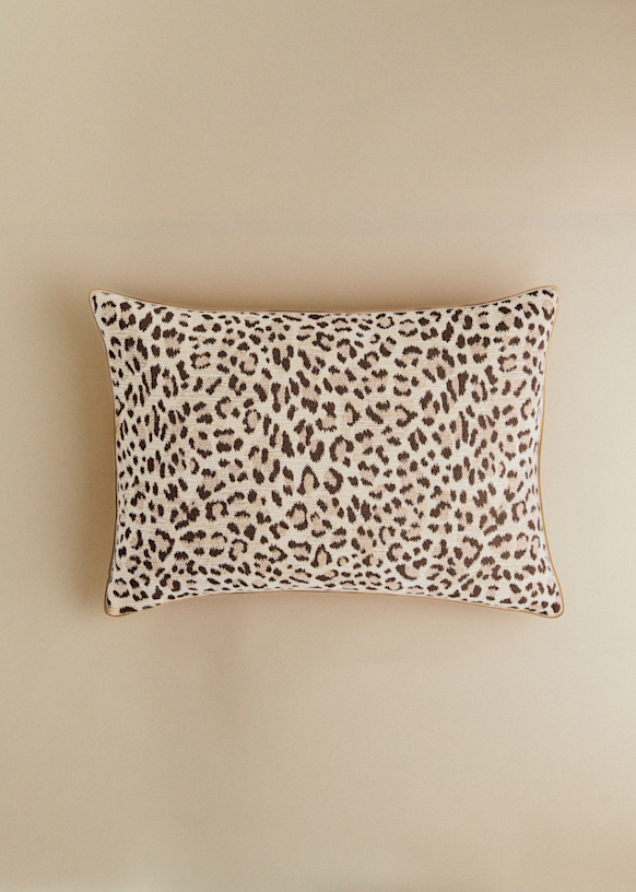 Coussin Jacquard - Grand modèle - Léopard Écru et Café