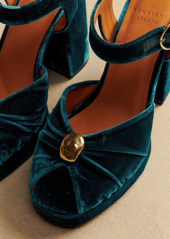 【新品未使用】Sézane セザンヌ　Melodie エスパドリーユ　サンダル High Marjolaine Sandals - Blue Velvet - Textile - Sézane
