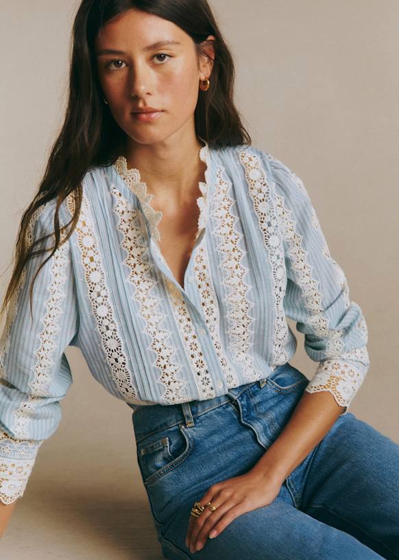 Rym Shirt - Blue and Ecru Stripes - Organic Cotton - Sézane