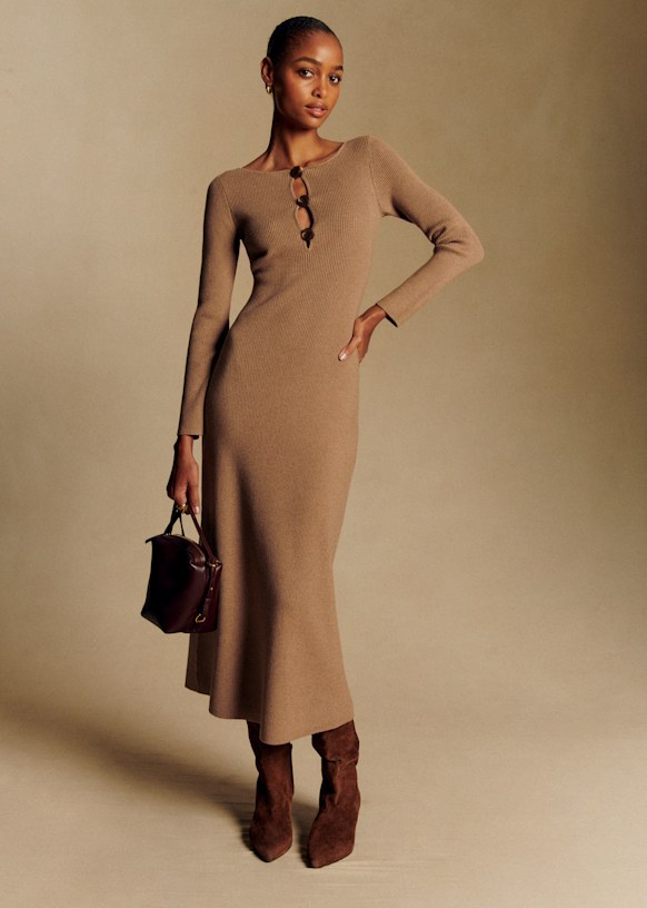 Scarlett Dress - Camel - Merino Wool - Sézane