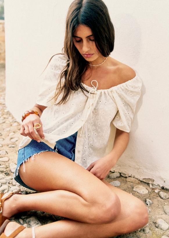 Vikaly Blouse - Embroidered Cream - Recycled polyester - Sézane
