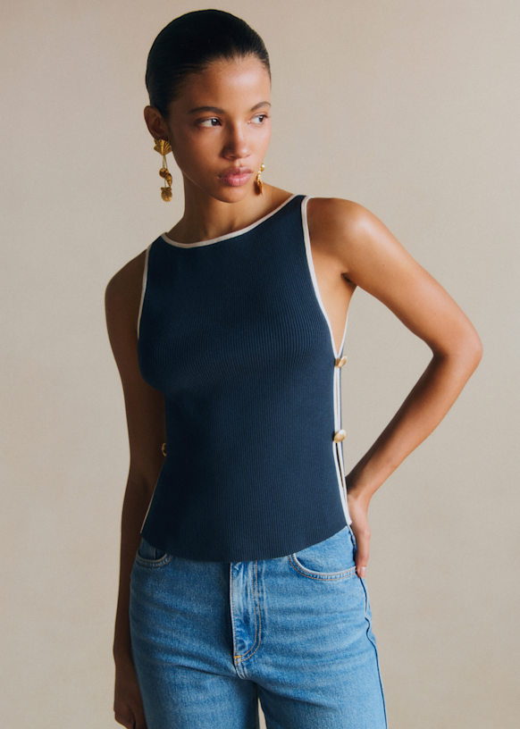 Top Amalia - Marine Contrasté Écru - Viscose ECOVERO™ LENZING™ - Sézane