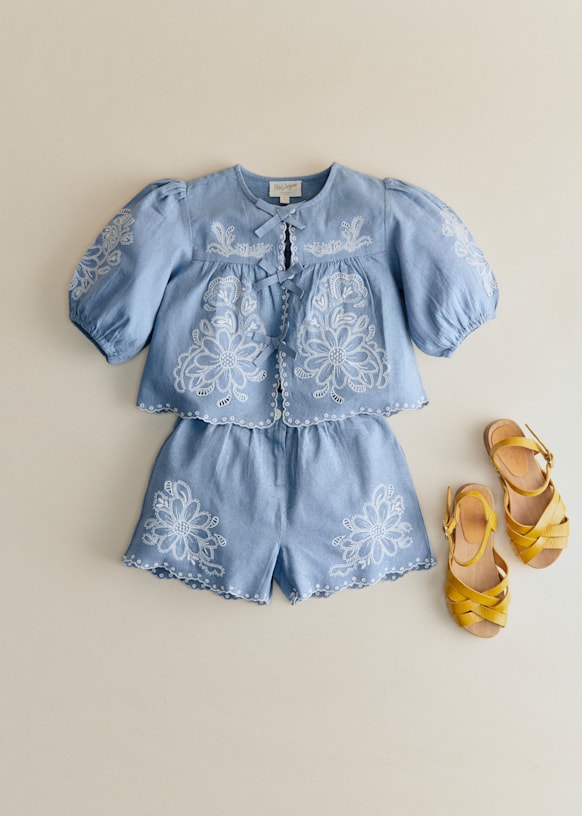 Noelia Blouse - Vintage Blue / Aurélia Embroidery - Organic cotton