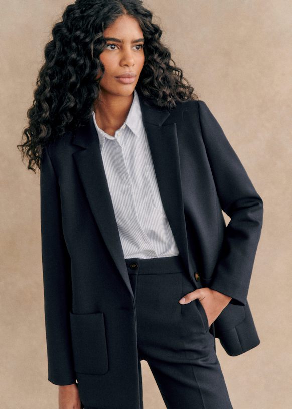 SEZANE ネイビージャケット Romane Jacket - Navy Blue - Viscose ECOVERO™ LENZING™ - Sézane