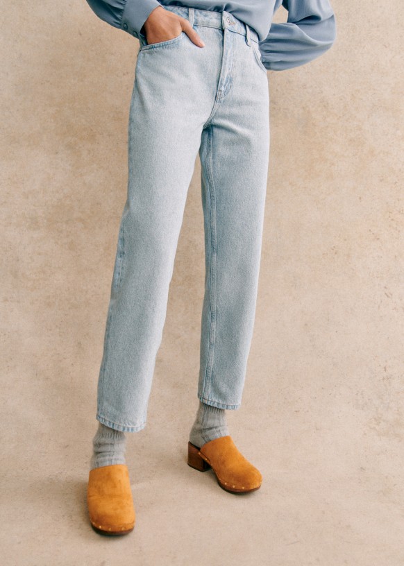 Pantaloni Le Mum Blu Snow Cotone biologico tessuti biologici Sezane