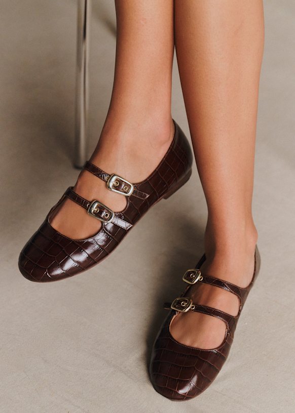 Low Clélia Ballerinas - Chocolate Crocodile Print - Bovine leather