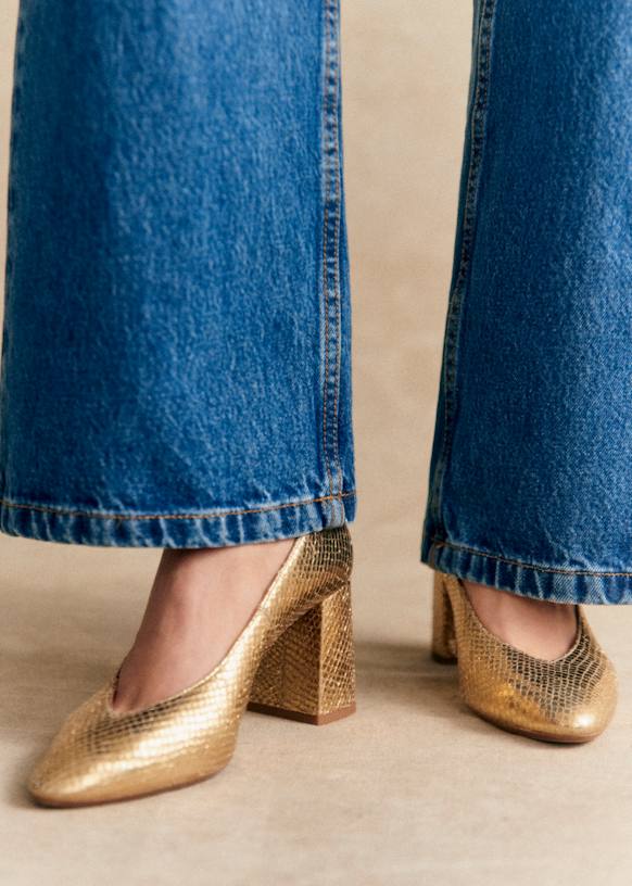 Alice High Heels Embossed gold Smooth metallic effect snake embossed sheepskin leather Sezane