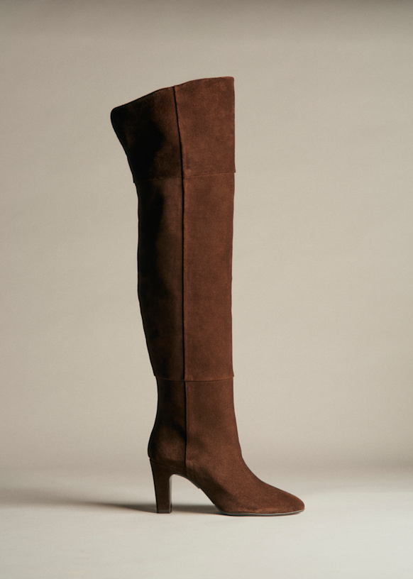 Dolores High Thigh Boots - Flax Yellow - Split cowhide leather
