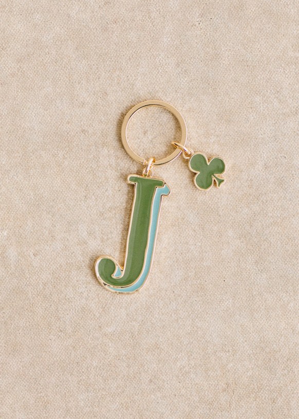 Alphabet key ring Letter J Green Enamel Sezane