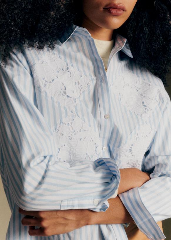 Maxy Shirt - Sézane x Andion - Cream with Pink Floral Embroidery