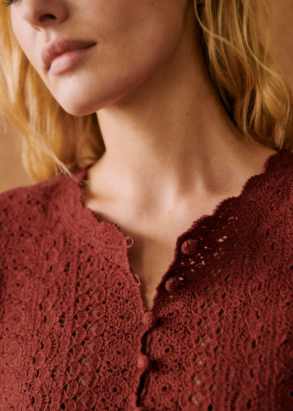 Sezane 半袖カーディガン コーラル（レッド系） オーガニックコットン Sezane 半袖カーディガン コーラル（レッド系） オーガニック