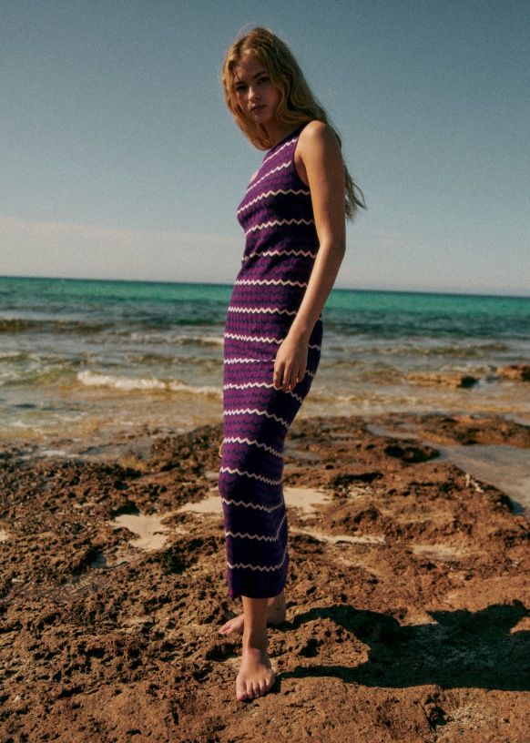 Eliona Dress Purple Ecru Organic cotton organic textile Sezane