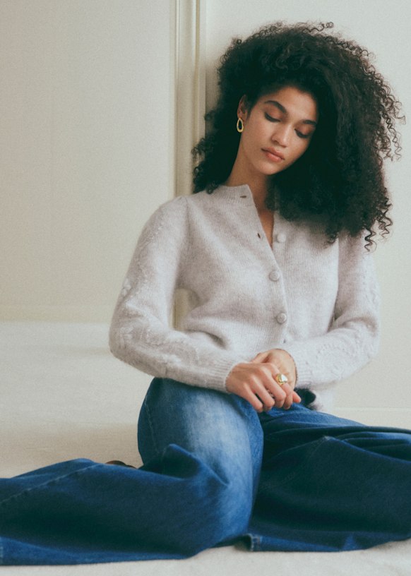 【新品】sezane セーター Andrew Cardigan - Perfect Green/ Ecru - Kid mohair - Octobre Éditions