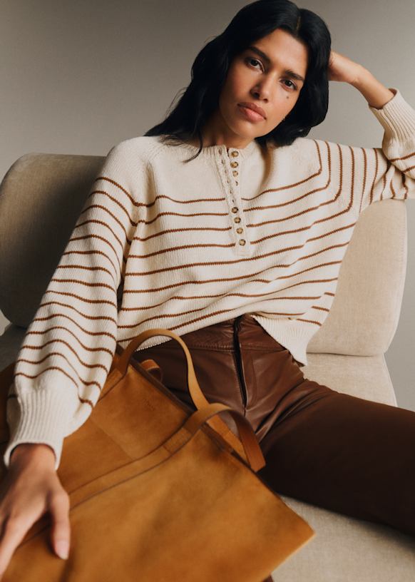 Léontine Jumper - Ecru / Camel - Organic cotton - organic textile