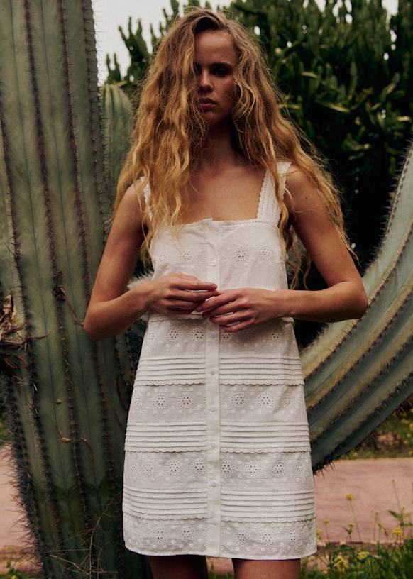 thml faye embroidered dress Embroidered Sleeveless Summer Dress in White – Poppet & Fox main image 0