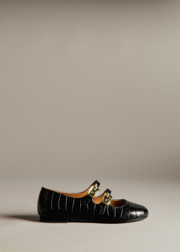 サーベイランス Low Clélia Ballerinas - Black Crocodile Print - Bovine leather