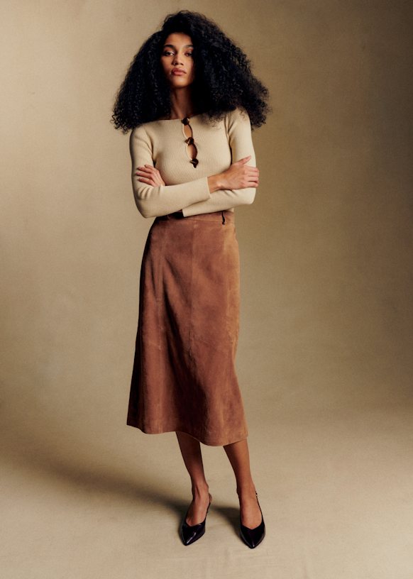 Meliora ミディ丈スカート - キャメル - ゴートレザー - Sézane