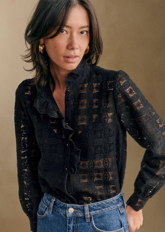 Chlo Shirt - Navy - Silk - Sézane