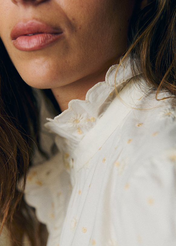 美品✨ Sezane セザンヌ Dalhia シャツ 刺繍 エクリュ Dalhia Shirt - Marine with Ecru Embroidery - Organic Cotton - Sézane