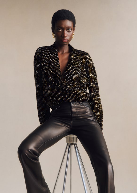 Abelita Blouse - Black/ Gold - Recycled polyester - Sézane