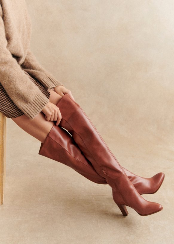 Anaelle Thigh High Boots Taupe Bovine leather Sezane