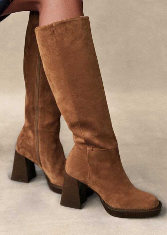 Valeria Boots Hazelnut Split cowhide leather Sezane