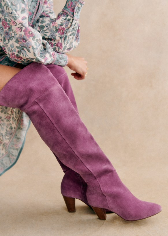 Pink suede thigh high boots top