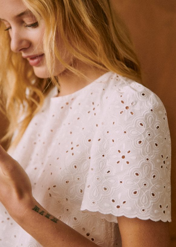 手数料安い Cream Embroidered - Blouse Annabelle - Sézane - Cotton Organic トップス