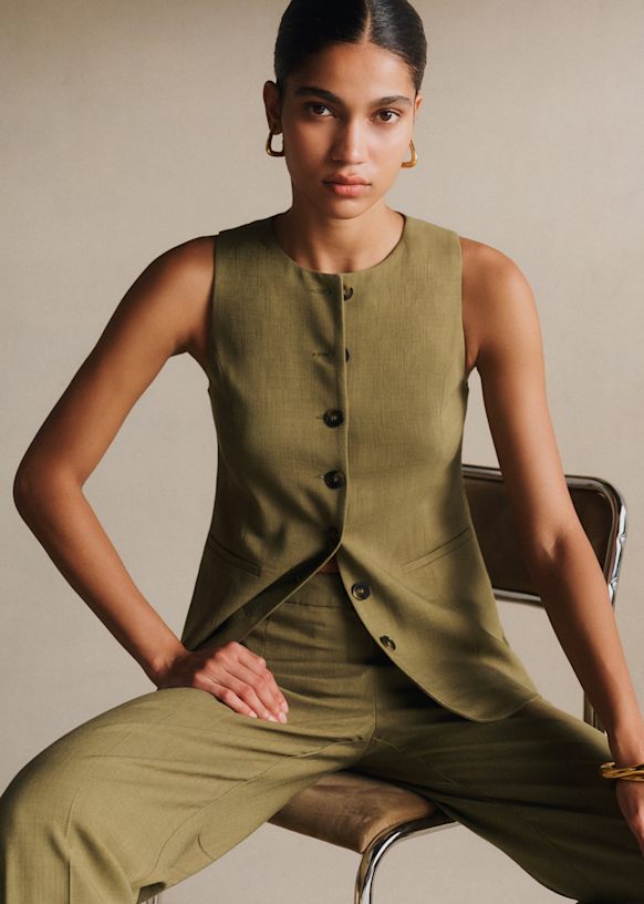 Redo Jacket - Olive Green - Viscose ECOVERO™ LENZING™ - Sézane