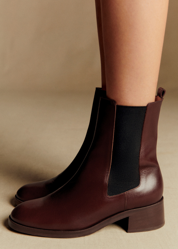 Agnès Ankle Low Boots - Smooth Chocolate - Bovine leather - Sézane