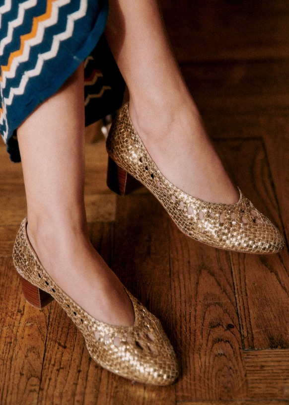 Anya High Heels - Smooth braided gold - Crackled metallic goatskin