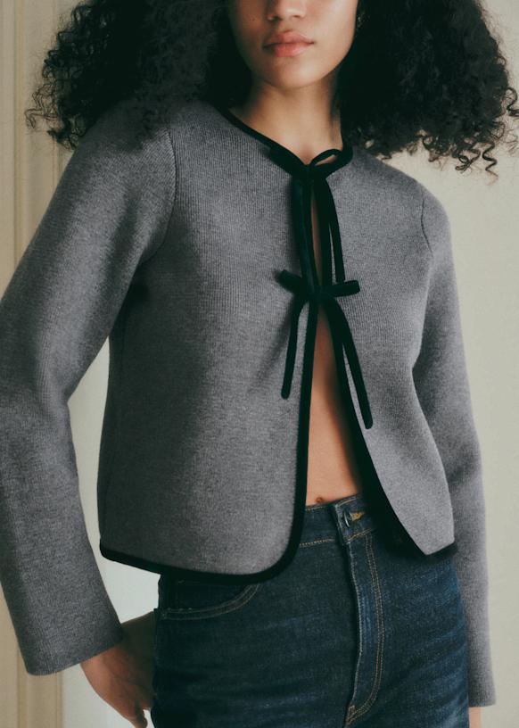 Susie Cardigan - Ecru with Black Details - Sézane