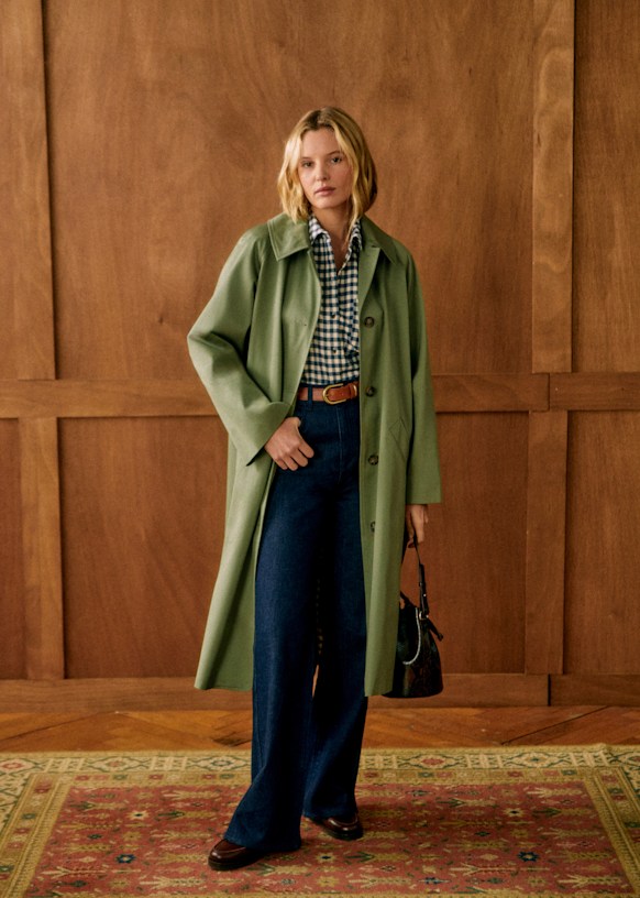 Clyde Trench Coat - Dark Green - Organic Cotton - Sézane
