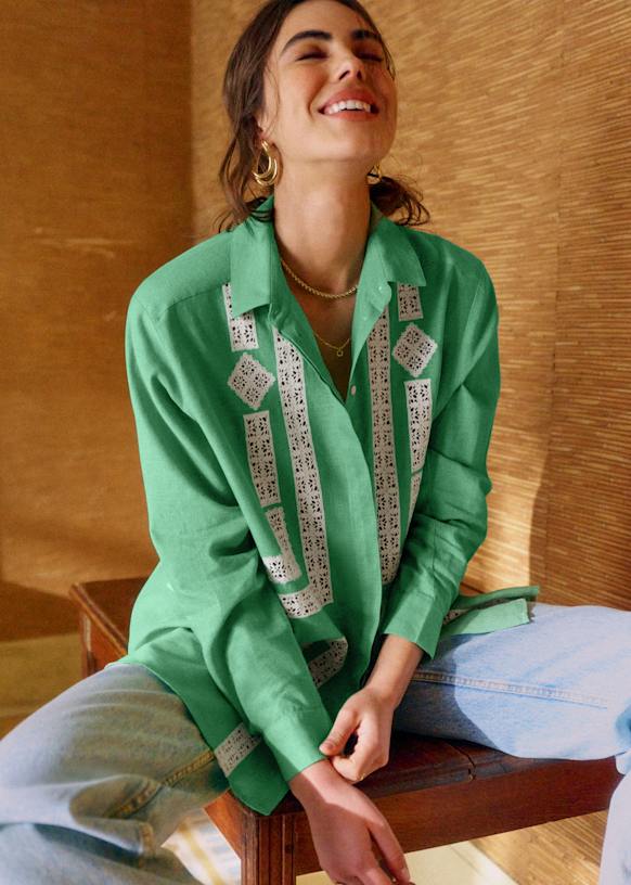 Marzia Shirt - Sézane x Lucia Vergara - Green with Lirio Ecru