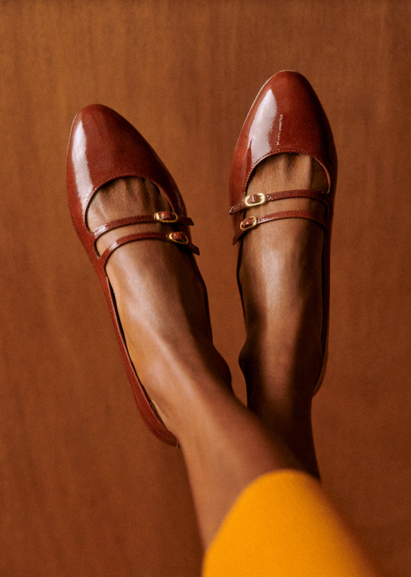 Ninon Low Ballerinas - Patent Black - Patent cowide leather - Sézane