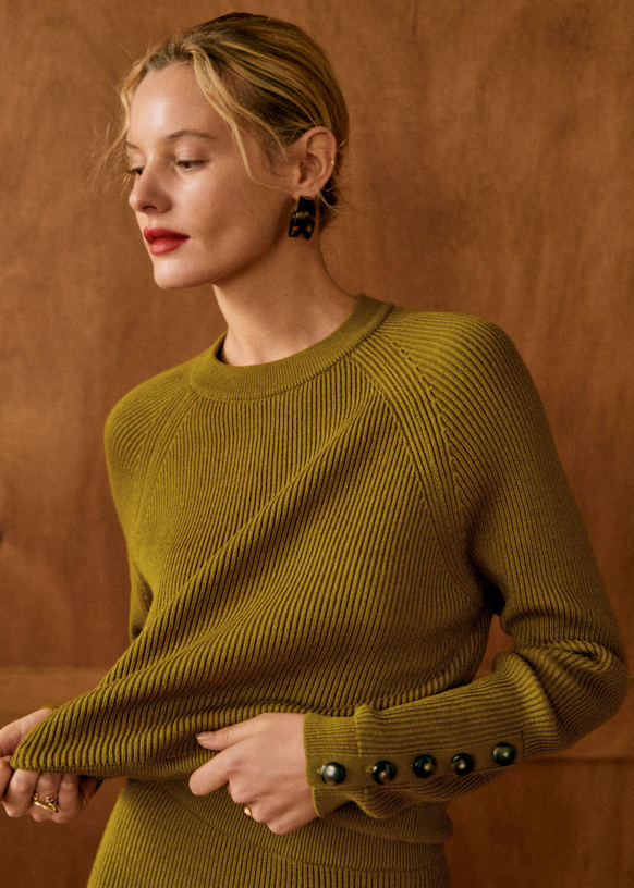 【新品】sezane セーター Andrew Cardigan - Perfect Green/ Ecru - Kid mohair - Octobre Éditions