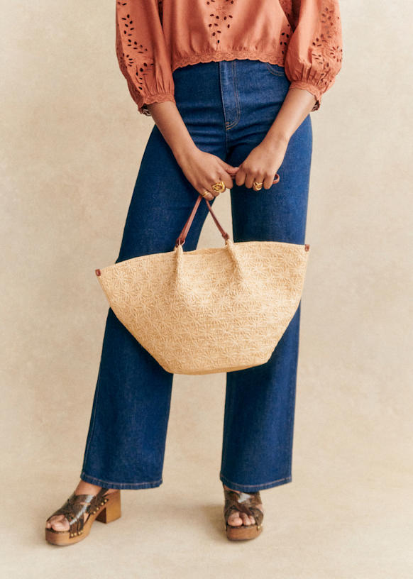 セザンヌ◆SEZANE◆Mara バスケットバッグ ラフィア ナチュラル Mara Basket - Natural Raffia Embroidery - Raffia - Sézane
